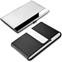 SENHAI - Juego de 2 fundas profesionales para tarjetas de visita de acero inoxidable y piel sintética con bolsillo…